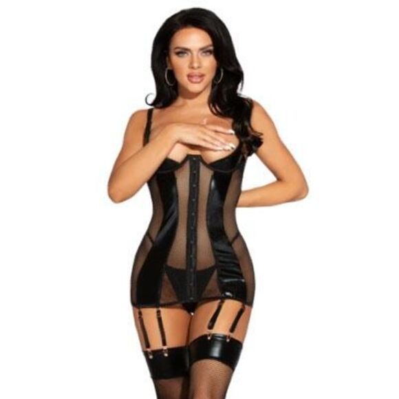 Seven til Midnight Two Piece Lamé & Net Chemise / G-String Set - Picture 1 of 6